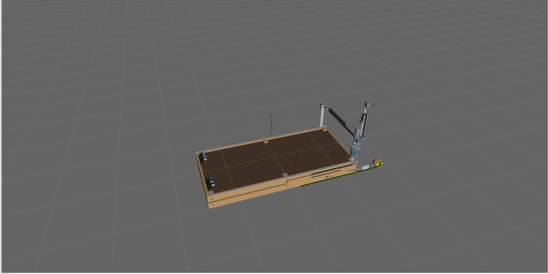 FarmBot Genesis full CAD mesh detail rendered in RViz — every part is the manufacturer's real Onshape geometry, not a placeholder.